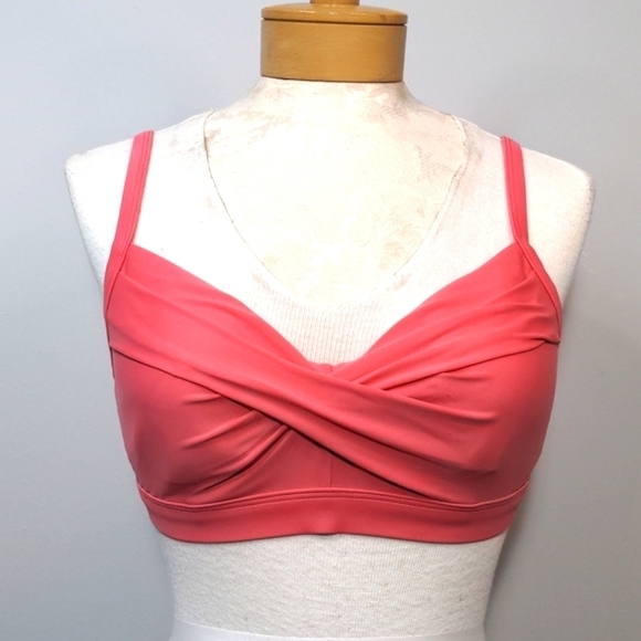Athleta Twister Coral Pink Bikini Top 32 D/DD Twist Front Strappy Wired Lined - Picture 3 of 14